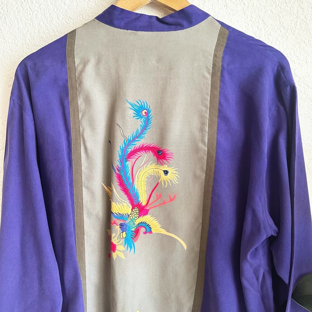 VTG Chicos 100% Silk Asian Inspired Kimono (2) /L-XL Embroidered Art To Wear - Picture 6 of 10
